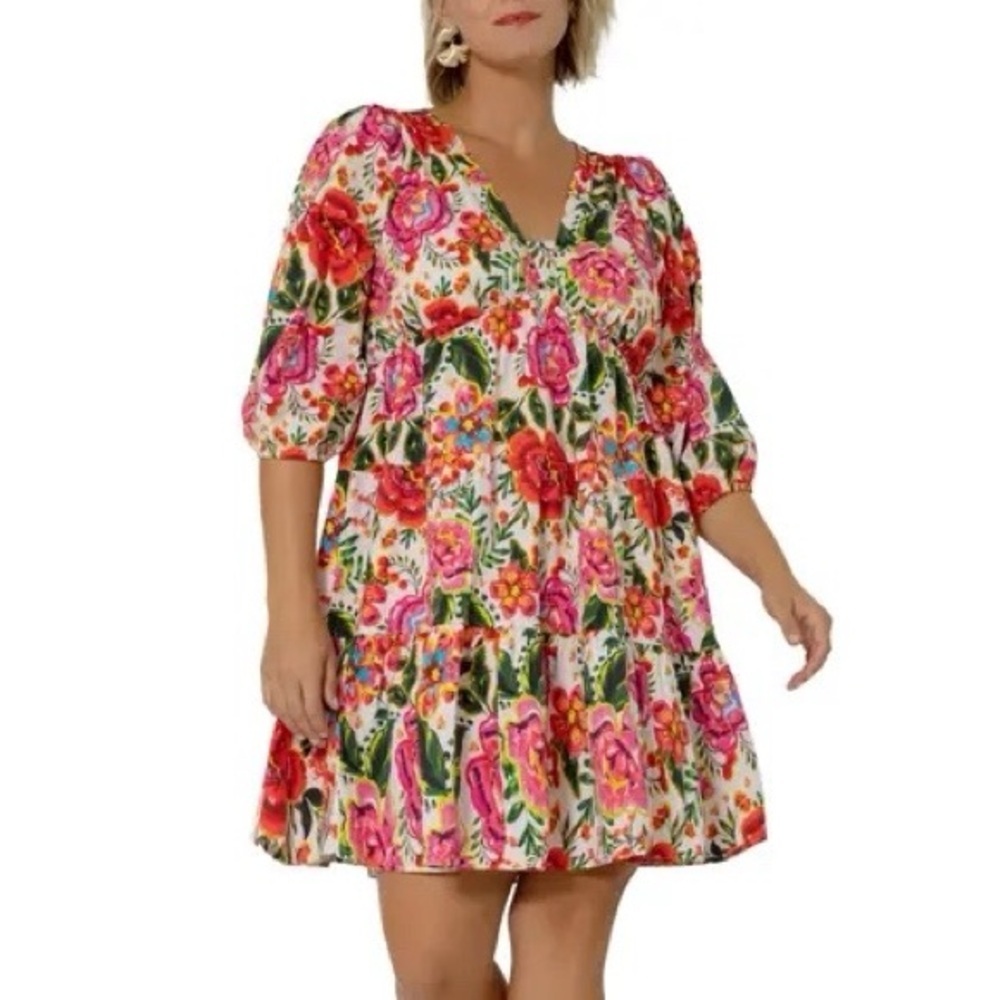 New Leota Floral Poplin mini Dress Sz 1X